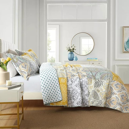 Secgo King Size Comforter Set- 100% Cotton Quilt King Size Set, Green, Sage bedspreads (96 * 108 Inch) with 2 Pillow Shams, Patchwork Reversible Lightweight Bedding