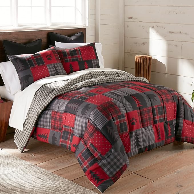 Donna Sharp King Comforter Set - 3 Piece Set - Red Forest - King Comforter and Two King Pillow Shams - Machine Washable - Perfect for Rustic Décor