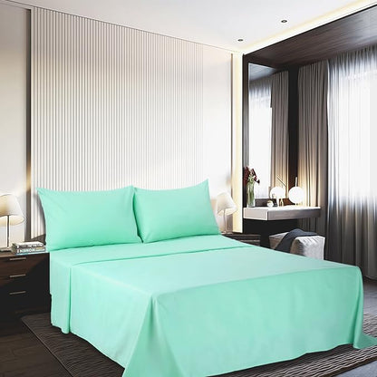 4 Piece Bed Sheet Set (Full,Mint) 1 Flat Sheet,1 Fitted Sheet and 2 Pillow Cases,Brushed Microfiber Luxury Bedding with Deep Pockets