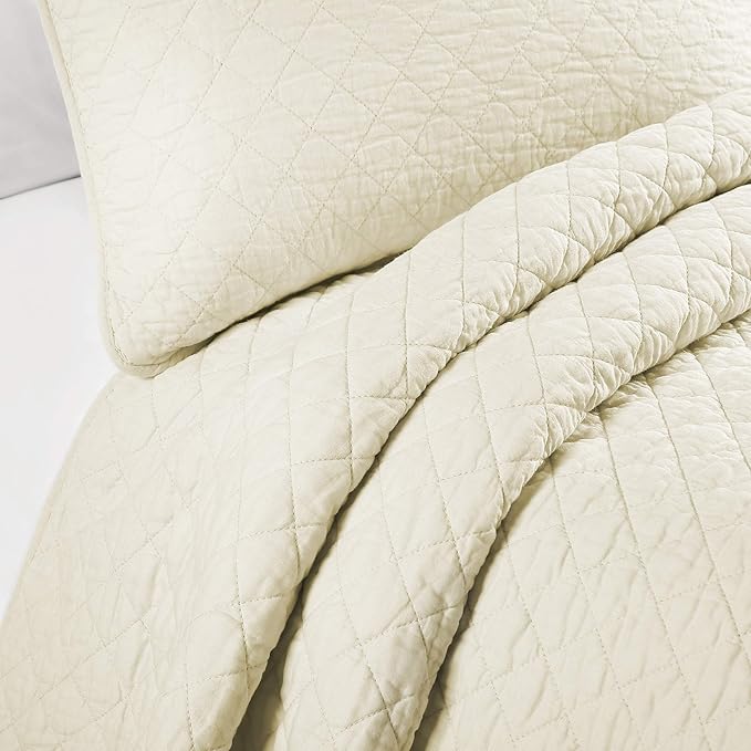 Lush Decor Ava Quilt Diamond Pattern Solid 3 Piece Oversized Bedding Blanket Bedspread Set - King - Ivory