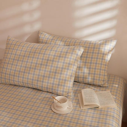 Plaid Full Comforter Washed Cotton Down Alternative Bedding Set All Season Fluffy Puffy Boho Bedding Comforter Sets Comfy Soft Cute Machine Washable Bed Comforter with 2 Pillowcases