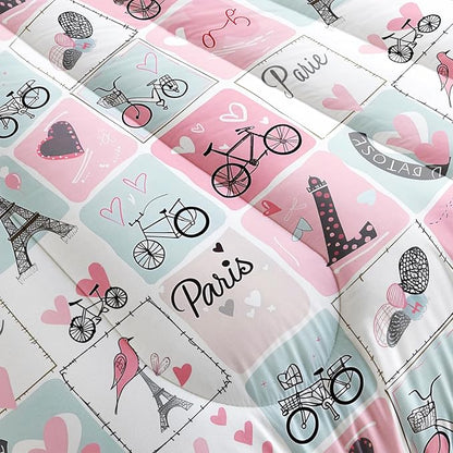 Pink Eiffel Tower Comforter Set Full Paris Theme Bedding Sets 3PCS for Kids Teen Adult Girl Room Decor Ultra-Soft Lightweight Microfiber 1 Comforter with 2 Pillowcases