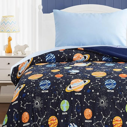 Toddler Bedding Set - 4 Pieces Toddler Comforter Set for Kids Boys, Glow in The Dark Space Bed in A Bag with Sheets