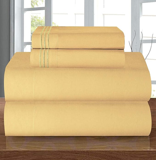 Elegant Comfort Luxury 1500 Premium Hotel Quality Microfiber 4-Piece Sheet Set - Wrinkle Resistant, All Around Elastic Fitted Sheet, Deep Pocket up to 16", King, Camel-Gold