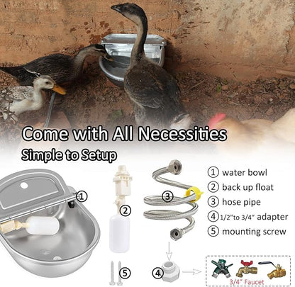 Automatic Water Dispenser for Dog Water Bowl Dispenser Large Size Stainless-Steel Waterer Feeder Self Filling Water Trough for Poultry and Livestock (Stainless Steel, Large)