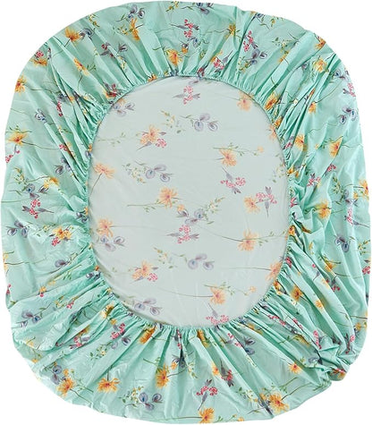 JSD Green Floral Printed Sheet Set Full Size, 4 Piece Soft Botanical Microfiber Sheets Extra Deep Pocket
