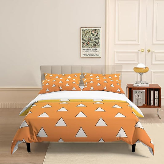 INFLAG Anime Bedding Set - Soft Brushed Microfiber 68x90 Inches Duvet Cover Set, 3 Piece, 1 Duvet Cover with Zipper Closure and 2 Pillow Shams (Twin,Yellow)
