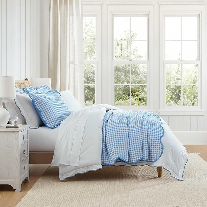 Martha Stewart - King Quilt Set, 100% Soft & Breathable Bedding with a Lightweight Feel for Year Round Comfort, 3 Piece Bed Set with Matching Pillowcases (Olivia Gingham Blue)