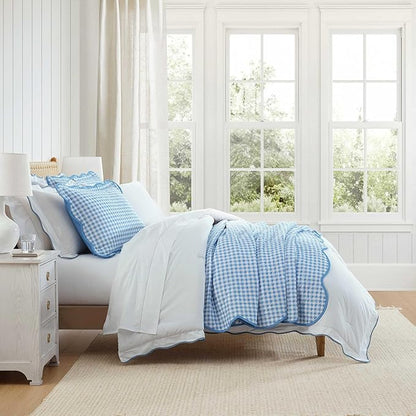 Martha Stewart - King Quilt Set, 100% Soft & Breathable Bedding with a Lightweight Feel for Year Round Comfort, 3 Piece Bed Set with Matching Pillowcases (Olivia Gingham Blue)