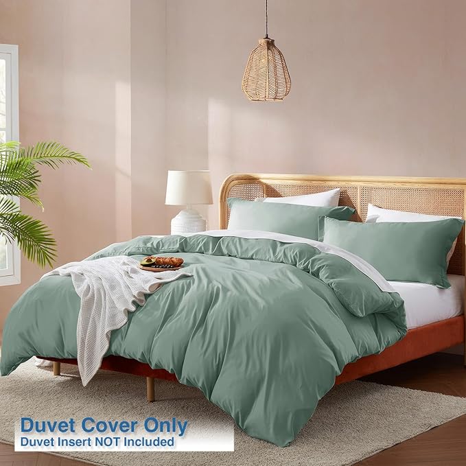 Nestl Sage Green Duvet Cover King Size - Soft Double Brushed King Duvet Cover Set, 3 Piece, with Button Closure, 1 Duvet Cover 104x90 inches and 2 Pillow Shams