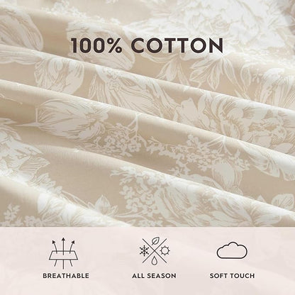 Laura Ashley - Queen Sheet Set, Crisp & Cool Cotton Percale Bedding with Deep Pockets, Lightweight for Year Round Comfort, Bed Sheets with Matching Pillowcases (Meredith Brown)