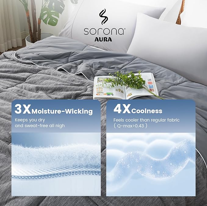 Amélie Home Cooling Comforter Twin Size, Dual-Sided Lightweight Cooling Blanket for Hot Sleepers, Q-Max 0.43 Breathable Cooling Quilt for Night Sweats, 68" x 90", Heather Charcoal Grey