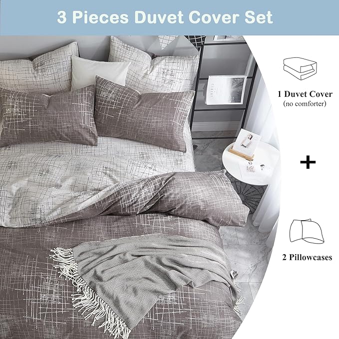VM VOUGEMARKET King Duvet Cover Gray brown,Reversible Abstract Duvet Cover Set with Zipper,100% Cotton-Hotel Quality Modern Men/Women bedding Set-King,Artwork
