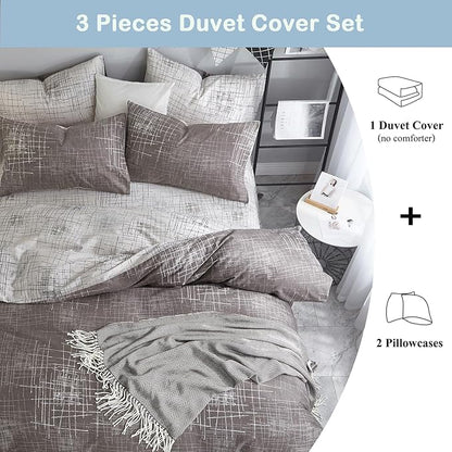 VM VOUGEMARKET King Duvet Cover Gray brown,Reversible Abstract Duvet Cover Set with Zipper,100% Cotton-Hotel Quality Modern Men/Women bedding Set-King,Artwork