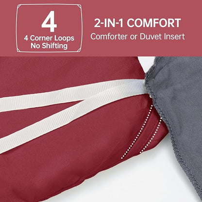 MUXHOMO King Size Comforter Set, All Season Ultra Soft Down Alternative Bedding - 3 Piece Lightweight Bed Set Includes 1 Comforter (104"x90") and 2 Pillow Shams (20"x36"), Burgundy Red