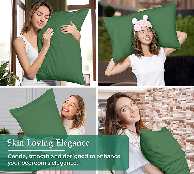 Royale Linens Queen Pillowcase Set of 2 - Bed Pillow Cover - 20" x 30" - Pillowcases - 1800 Brushed Microfiber, Wrinkle & Fade Resistant - Soft & Cozy- Queen Size Pillow Case (Hunter Green)