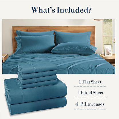 Casa Platino Sheet Set Queen Size – 100% Cotton Bed Sheets Queen with 4 Pillowcases, Soft & Cozy, Lightweight & Breathable, with 15" Deep Pocket Fitted Sheet, Perfect Everyday Sheets – Blue Heaven