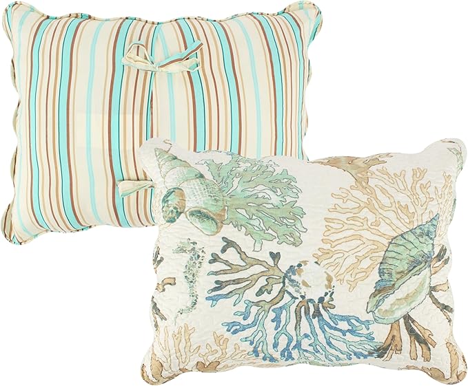 Greenland Home Barefoot Bungalow Atlantis Coastal Quilt Set, 5-Piece King/Cal King, Jade
