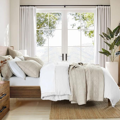 HORIMOTE HOME 100% Cotton Quilt King Size Beige Bedspread, Pre-Washed 3-Piece Cozy Lightweight Stitching Decorative Bedding Cover Coverlet Set with 2 Shams in Geometric Pattern for All Season