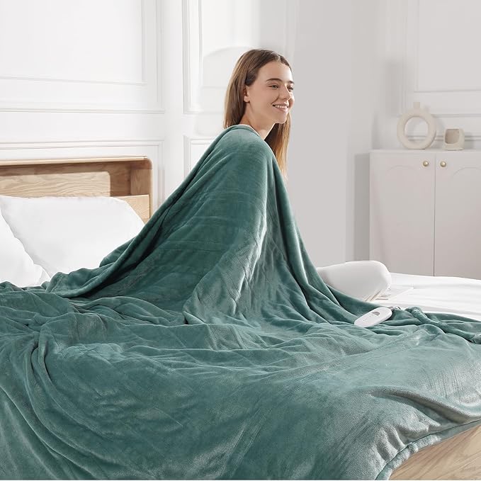 Heated Blanket Full Electric Blanket 72X84in - Fast Heating Blanket for Adults Ultra Soft Flannel Blankets with 5 Heat Levels & 10 Hrs Timer, Machine Washable, Bed Warm Blanket for Winter, Green