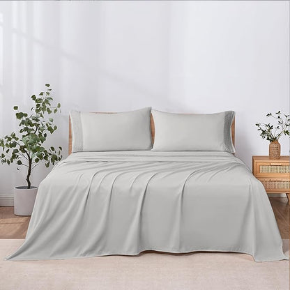 Modern Threads 4 Piece Microfiber Sheet Set – Soft Cooling Bed Sheets with Crochet Lace – Deep Pocket, Wrinkle Free, Breathable, Hotel Luxury Bedding, Light Gray, Full