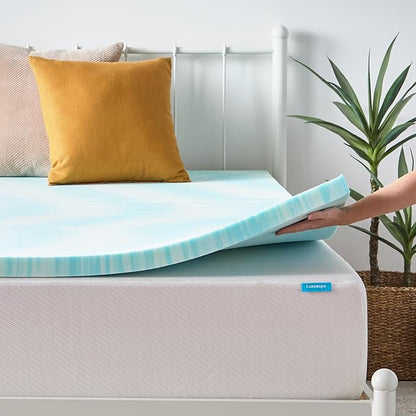 Linenspa 2 Inch Swirl Gel Memory Foam Mattress Topper, Twin Size – Cooling Gel Infused, Ventilation Holes – Pressure Relieving Bed Topper – CertiPUR Certified