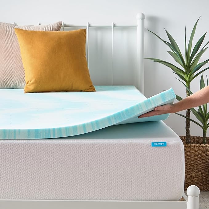 Linenspa 2 Inch Swirl Gel Memory Foam Mattress Topper, Twin XL Size – Cooling Gel Infused, Ventilation Holes – Pressure Relieving Bed Topper – CertiPUR Certified – Dorm Room Essentials