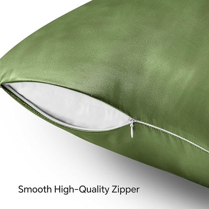 BEDELITE Satin Pillowcase with Zipper, Cedar Green Pillow Cases Queen Size Set of 2, Super Soft and Cooling Similar to Silk Pillow Cases, Gift for Women Men(20x30 Inches)