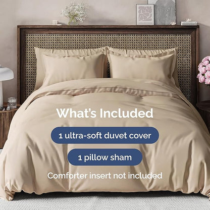 Duvet Cover Twin/Twin XL Size Set - Extra Soft Twin/Twin XL Duvet Cover 68" x 90" with 1 Pillow Sham - Hotel Luxury, Easy Care, Fade Free w/ Zipper Closures & Ties - Comfy, Cozy & Breathable (Cream)