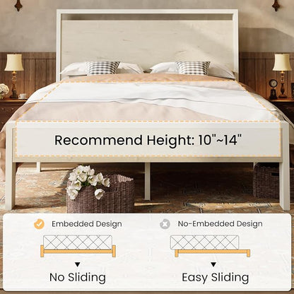 SHA CERLIN 14 Inch King Metal Platform Bed Frame with Wooden Headboard and Footboard, No Box Spring Needed, Large Under Bed Storage, Heavy Duty Slats Support, White Washed Oak