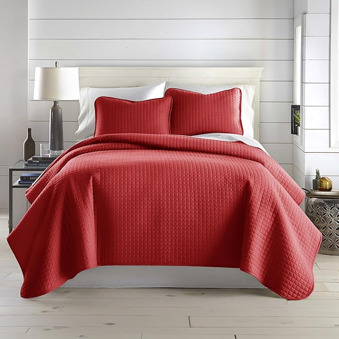 Southshore Fine Living, Inc. Twin XL Comforter Quilt Bedding Set, Dorm Room Bedding Essentials, Stain Resistant, Machine Washable Bedspread, Twin XL Red Quilt Bed Spread w/Pillow Sham, Chili Pepper