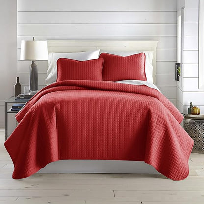 Southshore Fine Living, Inc. Twin XL Comforter Quilt Bedding Set, Dorm Room Bedding Essentials, Stain Resistant, Machine Washable Bedspread, Twin XL Red Quilt Bed Spread w/Pillow Sham, Chili Pepper