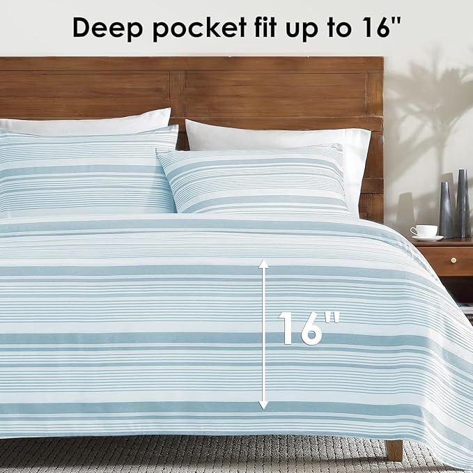 ClevaHome Classic Stripe Sheet Set - 3 Pieces Super Soft & Breathable Bed Sheet Set with Deep Pocket, Enhanced Comfort & Easy Care (Twin, Glacier Stripe)