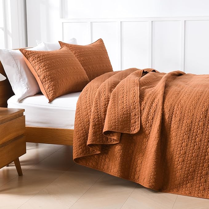 HORIMOTE HOME Quilt Set Twin Size Burnt Orange, Classic Geometric Spots Stitched Pattern, Pre-Washed Microfiber Chic Rustic Look, Ultra Soft Lightweight Quilted Bedspread for All Season, 2 Pieces