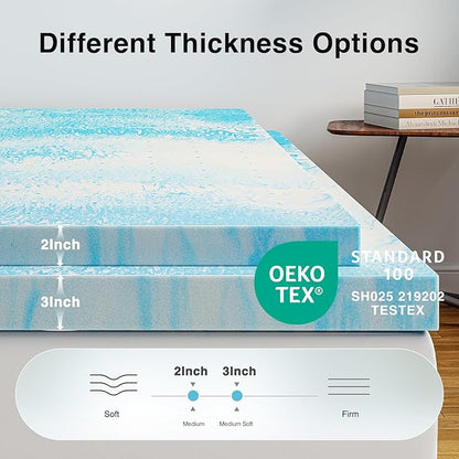 Novilla Memory Foam Mattress Topper California King - 3 Inch Cooling Gel Infused Memory Foam | Slow-Rebound Pressure Relief | CertiPUR Certified | Comfort for Sleeper Sofa, RV, Camper, Dorm Room
