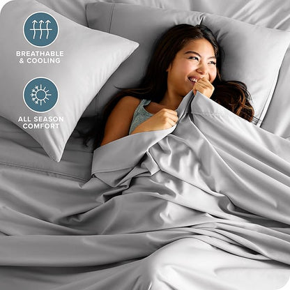 Bare Home Twin Sheet Set - 1800 Ultra-Soft Microfiber Twin Bed Sheets - Double Brushed - Deep Pockets - Easy Fit - 3 Piece Set - Bedding Sheets & Pillowcases (Twin, Light Grey)