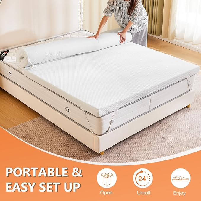 Sweetcrispy Mattress Topper Twin with Removable Soft Cover, Memory Foam 4 Inch Thick Gel Infused Cooling Toppers Pad for Twin Size Bed, Sleeper Sofa, RV, Camper, CertiPUR US Certified