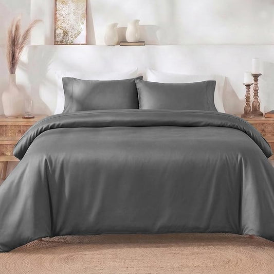 California Design Den 3 Pc Duvet Cover Set King - Winner Good Housekeeping Best Bedding Awards 2025, 400 Thread Count Sateen, 100% Cotton Duvet Covers, Button Closure, Corner Ties - Grey