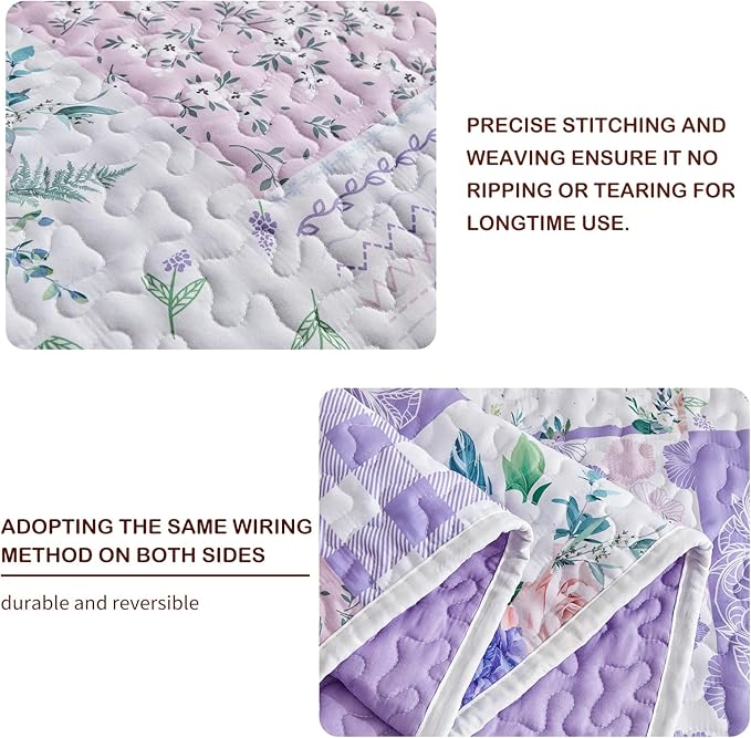 Joyreap 3 Pieces Floral Patchwork Quilt Set California King, 102x114 inches- Purple n Pink Flowers Design, Soft n Cozy Microfiber Quilt, Bedspread Bed Cover for All Season