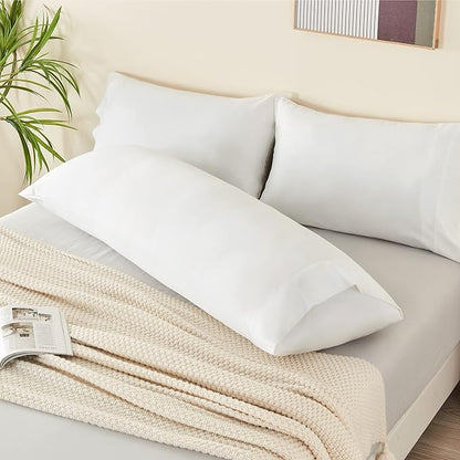 BEDELITE Body Pillow Cover, Rayon Made from Bamboo, Cooling Body Pillow Pillowcase for Hot Sleepers and Night Sweats, Breathable & Silky Soft Full Long Pillow Case Cover (White, 20x54 Inches)