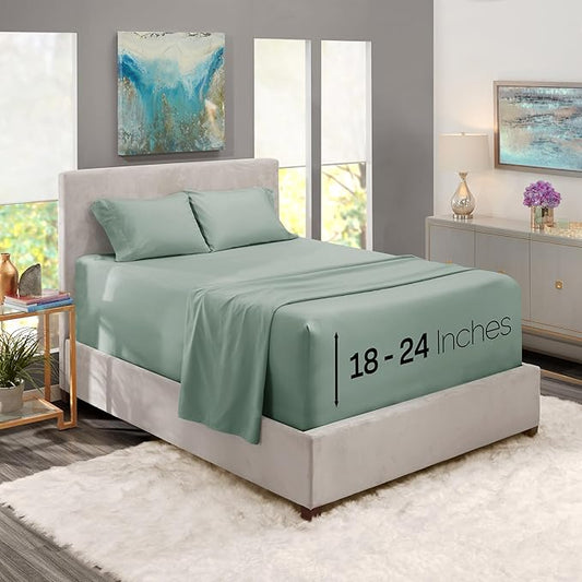 Nestl King Size Sheet Set, 4 Piece Extra Deep Pocket (18-24 inches), Microfiber, Hotel Luxury, Soft, Breathable, Wrinkle-Free, Easy to Care, Sage Green New