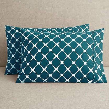 Elegant Comfort Luxury Ultra-Soft 2-Piece Pillowcase Set - 1500 Premium Hotel Quality Microfiber Double Brushed - Wrinkle Resistant, Standard/Queen, Bloomingdale Pattern Teal