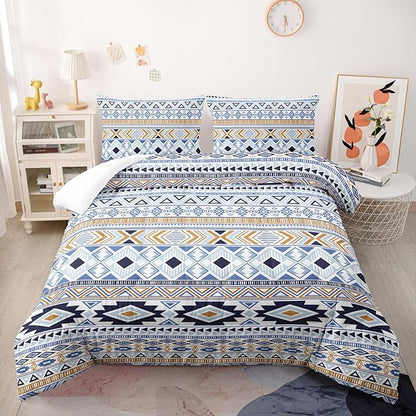 Native American Stripe Comforter Set Full Size Blue Southwestern Bedding Sets 3PCS for Kids Teen Adult Room Decor Ultra-Soft Lightweight Microfiber 1 Comforter with 2 Pillowcases