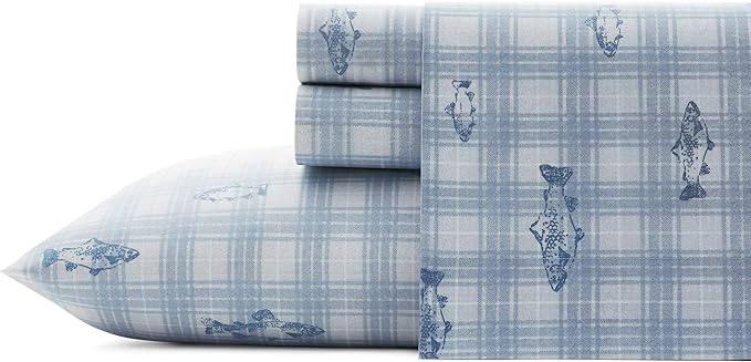 Eddie Bauer - Full Sheets, Cotton Percale Bedding Set, Crisp & Cool Home Decor (Methow Plaid Blue, Full)