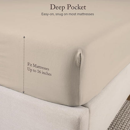 ROSE&RISY Khaki Sheets Queen Sheet Set, Pre-Washed Cotton-Like Brushed Microfiber, 4 Pcs Super Soft Breathable Cooling Bed Sets,Includes 1 Fitted, 1 Flat, 2 Pillowcases (Khaki, Queen)