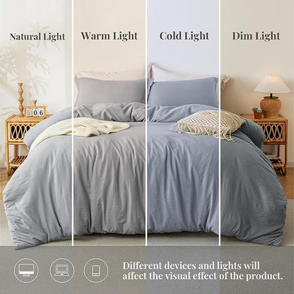 MILDLY Super Soft Duvet Cover - 100% Washed Microfiber Grey Comforter Cover Set 3 Pieces with Zipper Closure & Corner Ties (No Comforter)