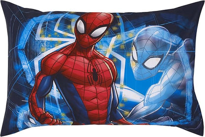 NoJo Marvel Spiderman to The Rescue Red, White, and Blue 4 Piece Toddler Bed Set - Comforter, Fitted Bottom Sheet, Flat Top Sheet, and Reversible Pillowcase