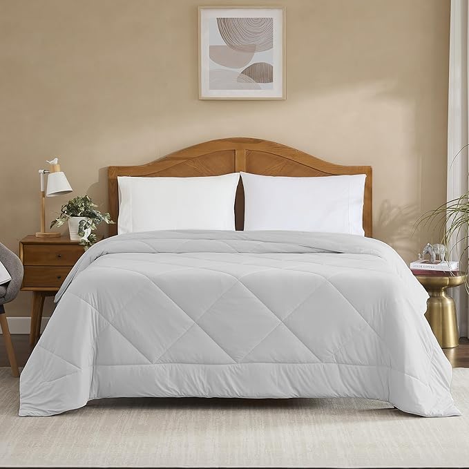 Oversized Cooling Comforter Twin/Twin XL – Reversible Diamond-Quilted Comforter for College Dorms – Lightweight Breathable Bed Blanket for Hot Sleepers, Night Sweats & College Students, Silver