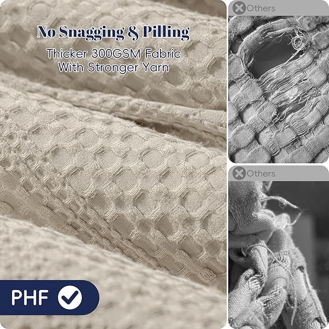 PHF Soft Waffle Comforter Set King Size- Comfy Breathable Waffle Weave Comforter with 2 Pillow Shams, 3 Pieces Less Snagging Lightweight Textured Bedding Set for All Season, Natural/Linen