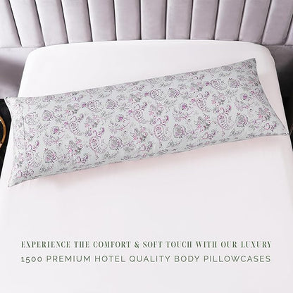Elegant Comfort Ultra Soft 1-Piece Set Floral Print Pillowcases - 1500 Premium Hotel Quality Microfiber, Soft and Smooth Hidden Zipper Closure 1-Piece Pillow Covers - Body Pillowcase, Paisley Purple